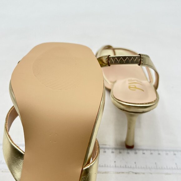 FYS Gold Thong High Heel Slide On Sandals Square Open Toe Elastic Slingback Shoe - Picture 6 of 8